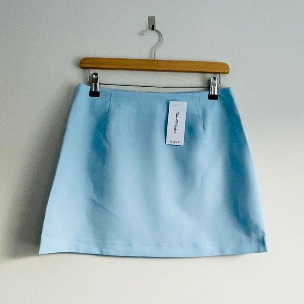 Miss Selfridge light blue high waisted mini skirt